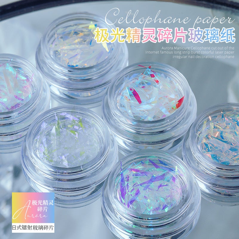 Aurora Elf Fragments Irregular Glass Paper No-Cut Long Strips Sparkling Rainbow Laser Paper Nail Art Stickers - Image 2